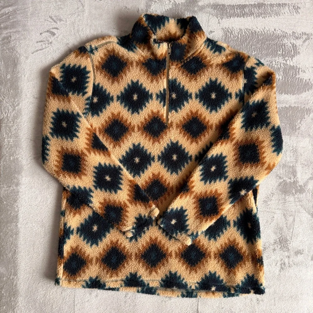 Weatherproof Vintage Mens XL Southwestern Geometric Sherpa Fleece Quarter‎ Zip